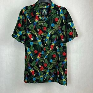 Good Vibes "Life is a Beach" Tropical Parrot Button Front Shirt Sz Medium Short